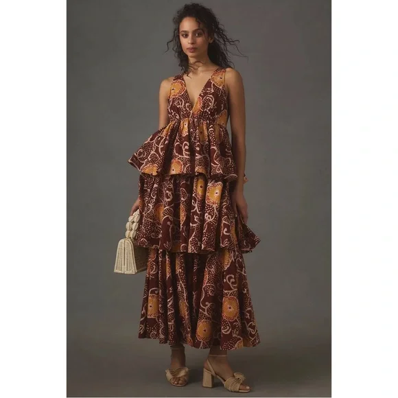 Anthropologie Atsu V-Neck Floral Tiered Maxi Dress NWT SZ 1X - Picture 5 of 16